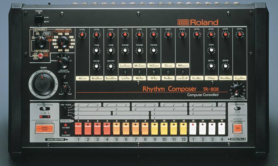 The iconic TR-808 Roland drum machine.